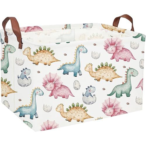 Essme Dinosaur Baskets,Cute Basket for Boys ,Dinosaur Baskets for Boys Bin with Handles for Dinosaur Room Decor, Clothes,Books Bins.(Cute Dinosaur )