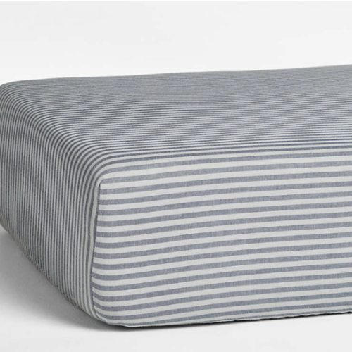 Supersoft Deep Indigo Striped 100% Organic Cotton Gauze Baby Crib Fitted Sheet