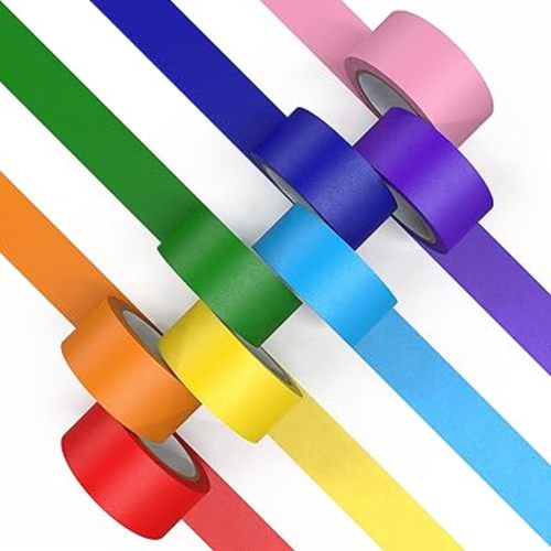 CHIYUNS Colored Masking Tape, Color Painters Tape for Kids, 8 Rolls 1 inch Wide x 14 Yards Each, Colorful Paper Tapes Rainbow Colors for Labeling Packing, Painter Tape Variety Pack, Craft Tape