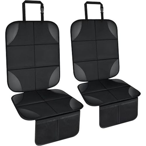 Baby Car Seat Protector for Child Car Seat, Baby Car Seat Cover Waterproof 600D Fabric Padding Non-Slip Backing 2 Mesh Pockets, Carseat Protector for Travel Vehicles Baby Pets (Black-2pcs)