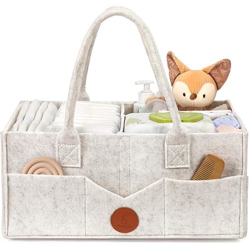 Maliton Felt Diaper Caddy Organizer for Changing Table - Large, White