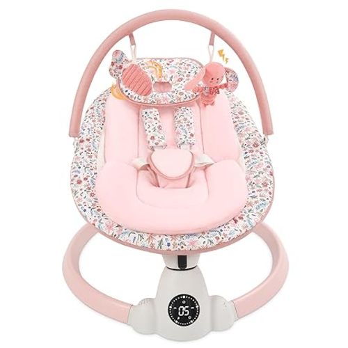 Baby Swing for Infants, Electric Baby Swing with Bluetooth, Portable Infant Swing with 5 Speeds, 10 Lullabies, 5-Point Harness & Remote Control, for Newborns Infants Indoor Outdoor Use (Floral)