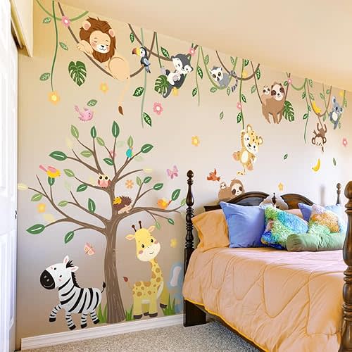 Large Jungle Animals Tree Wall Decals