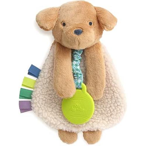 Itzy Ritzy - Itzy Lovey Including Teether - Baby Lovey with Teether, Textured Ribbons & Dangle Arms - Features Crinkle Sound, Sherpa Fabric and Minky Plush (Puppy)