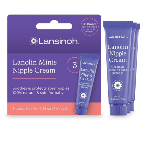 Lansinoh Lanolin Nipple Cream Safe for Breastfeeding Baby, Breastfeeding Essentials, 3 Mini Tubes, Each 0.25 Ounces