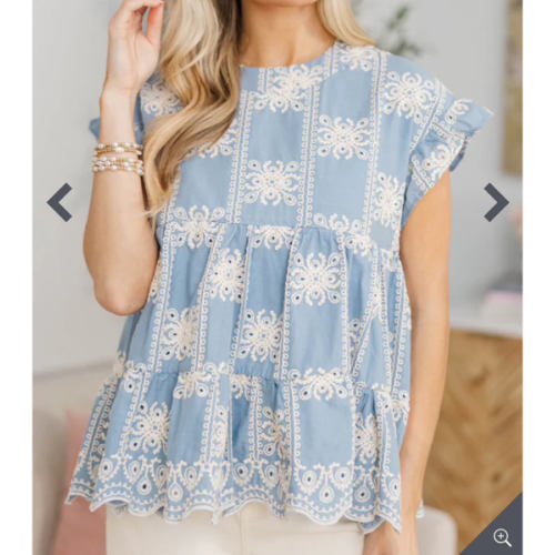 NURSING COLLECTION: Hear Your Call Blue Embroidered Babydoll Top