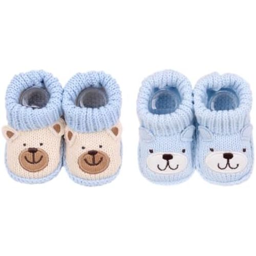 2 Pairs Cute Knitted Baby Booties, cute animal Infant Socks Shoes, Soft Non-Slip Newborn Footwear, 0-3 Months
