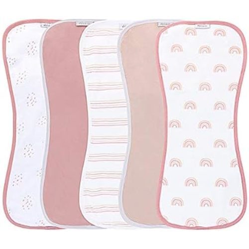 Ely's & Co. Baby Burp Cloths - 5pc Hourglass Shape with Extra Absorbent - Baby Bibs & Burp Cloths Baby Girl and Baby Boy, Newborn Essentials (Pink Rainbow Combo)