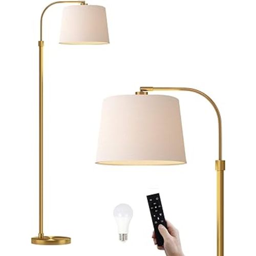 Oneach 62" Arc Floor Lamp for Living Rooms, Gold Tall Standing Lamps with Remote and Stepless Dimmable Bulb, Modern Reading Light for Bedrooms Corner Nursery Kid Office (Bulb Included)