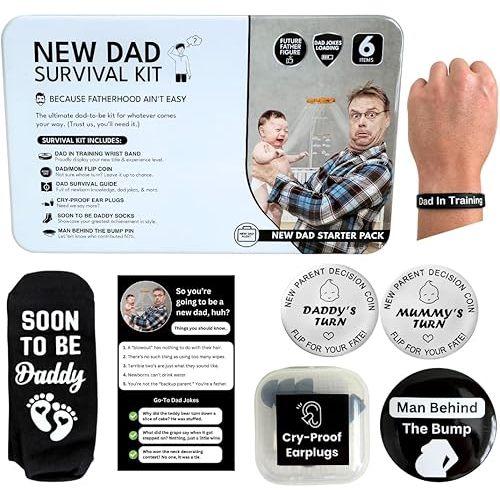 Funny New Dad Gift for First Time Parents | Unique Pregnancy Present for Expecting Fathers to Be | Best New Father Present for Gender Reveal or Baby Shower | Includes Socks, Decision Coin & More