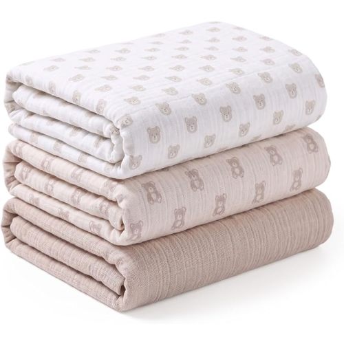 Muslin Swaddle Blankets for Newborns,100% Cotton 40x38 Inches Baby Swaddle Blanket, Soft Breathable Muslin Baby Blanket Pack of 3