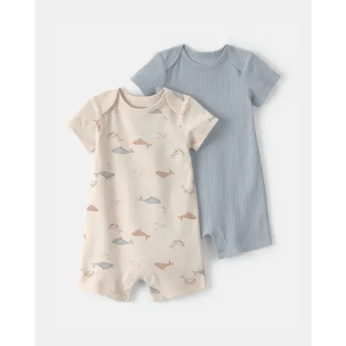 Baby 2-Pack Whale Rompers - Blue/Ivory | Carter's