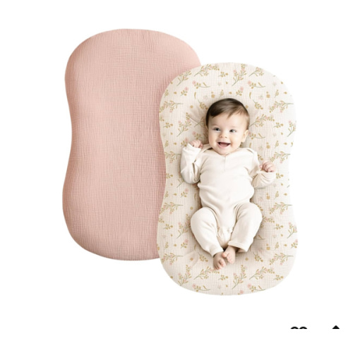Konssy Muslin Baby Lounger Cover 2 Pack, 100% Cotton Newborn Lounger Cover, Soft and Breathable Baby Nest Slipcover for Boys Girls (Pink, Floral)