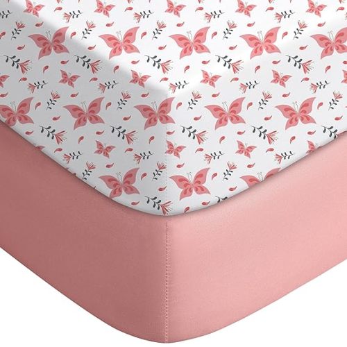 Yoofoss Baby Crib Sheets, Pink & Butterflies