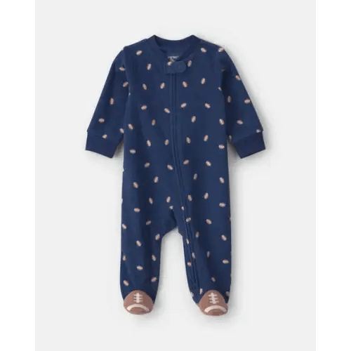 Baby Boy Football Fleece 2-Way Zip Sleep & Play Pajamas - Navy Blue | Carter's