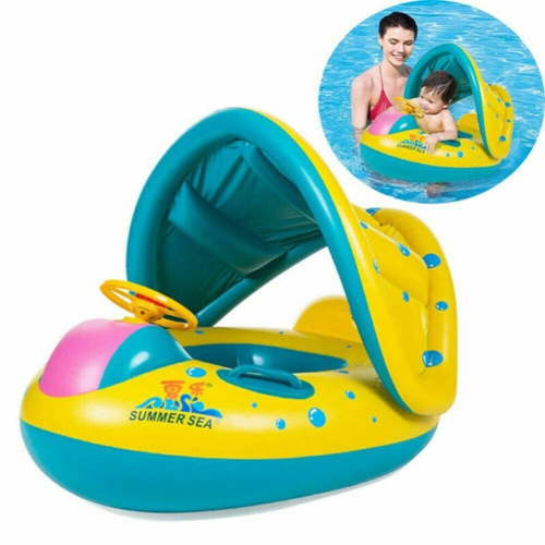 ChillCheer Baby Swimming Float Inflatable Baby Pool Float Ring with Sun Canopy for Age of 3-36 Months