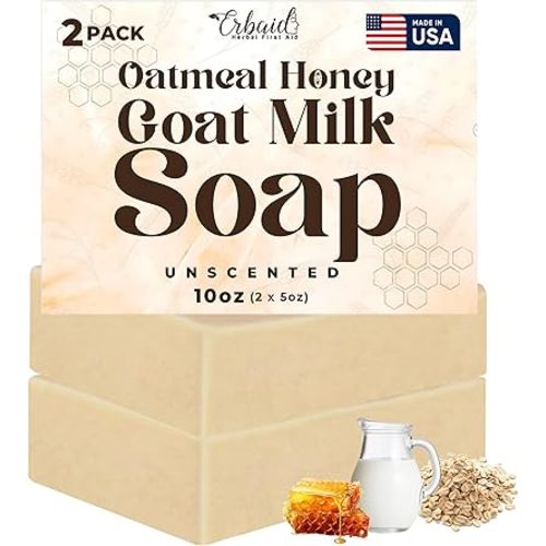 Oatmeal Soap – Natural Oatmeal & Honey Goat Milk Soap Bar – Face & Body Wash for Eczema, Psoriasis, Dry, Itchy, Sensitive Skin Relief – Unscented Wash Great for Kids, Babies – Handcrafted, Made in USA
