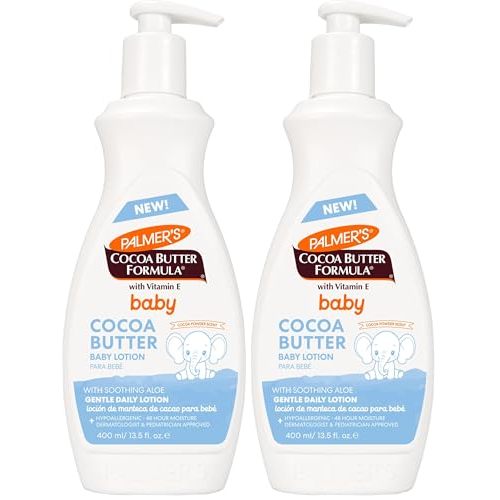 Palmer's Baby Lotion, Cocoa Butter Formula Body Lotion, 13.5 Fl Oz, Gentle Moisturizer for Delicate Skin with Vitamin E & Aloe, Hypoallergenic, 48Hr Dermatologist Tested Baby Essentials,(Pack of 2)