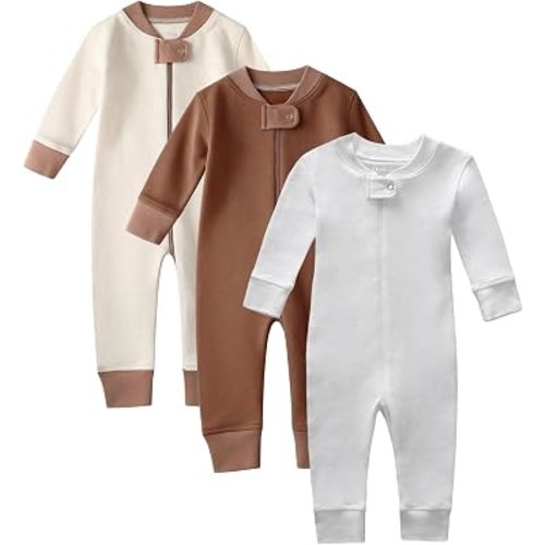Owlivia Organic Cotton Baby Boys Girls 3-Pack Zip up Sleep 'N Play Pjs, Soft Footless Romper, Long Sleeve One-Piece Outfit