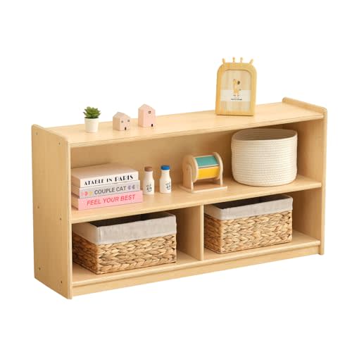 OOOK 2-Shelf Montessori Shelf Toy Organizers and Storage for Kids, 3-Section Wooden Storage Cabinet Shelves for Classroom, Kindergarten, Kids Room, Playroom