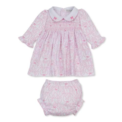 Delicate Blooming Bows Pink Smocked Dress Set