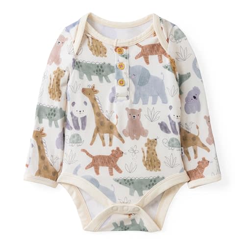Little Sleepies Henley Bodysuit, Soft Viscose from Bamboo Long Sleeve Bodysuit for Baby Boys & Girls, Baby Clothes