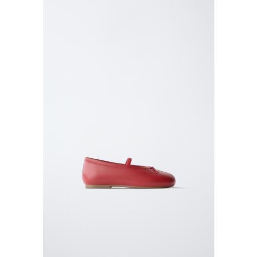 LEATHER BOW BALLET FLATS - Red | ZARA United States