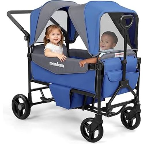 Stroller Wagon for 2 Kids,Foldable Wagon Stroller with Detachable Canopy, All-Terrain Wagon for Kids, Adjustable Push/Pull Handle, Wagon for 2 Seater Parent Organizer, Lavender Blue