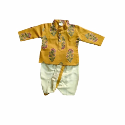 Handmade Block Print Yellow Kurta Dhoti Set