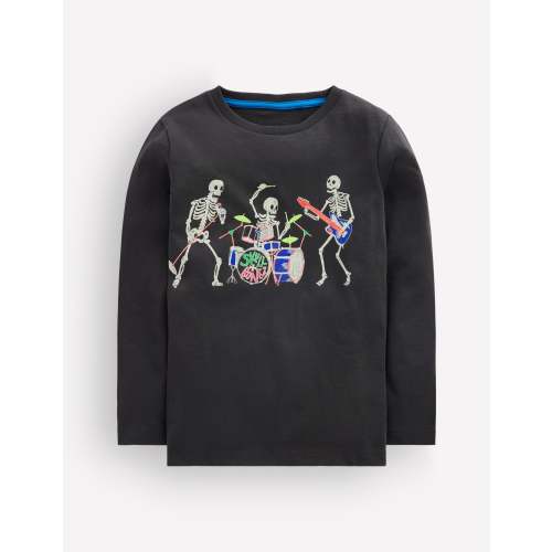 Long Sleeve Glow T-shirt-Shadow Grey, Skeleton Band