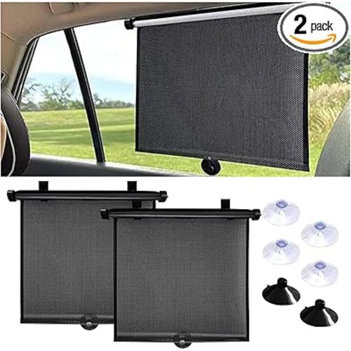 2PCS Car Window Shades for Baby, 18"×15" Retractable Car Shades for Side Window with Suction Cups, Blocks Heat and UV Rays Glare Protection, Baby Auto Accessories for Cars House Office Window