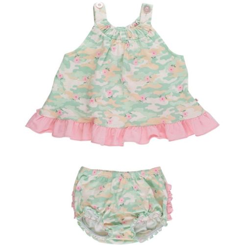 RuffleButts Baby/Toddler Knit Swing Top and Bloomer Set - Sage Blossom Camo, 6-12m