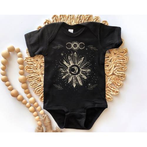 Sun and Moon Baby Bodysuit Boho Baby Bodysuit Mystical Baby Witchy Baby Clothes Goth Baby Clothes Alt Baby Shirt Hippie Crystal Bodysuit