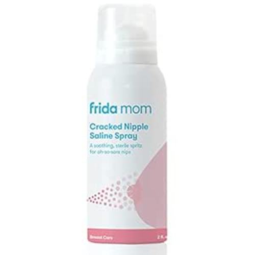 Frida Mom Saline Spray for Cracked Nipples, Breastfeeding Essentials for New Moms, Gentle for Baby and Mom, Spray to Heal Sore, Cracked Nipples, 2 fl oz