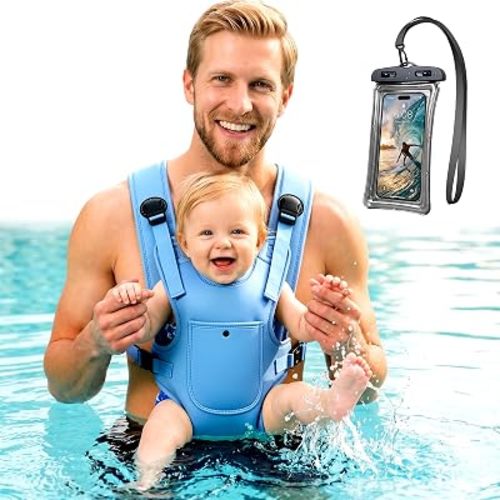 Neoprene Water Baby Carrier for Newborn to Toddler with Phone Case, Blue