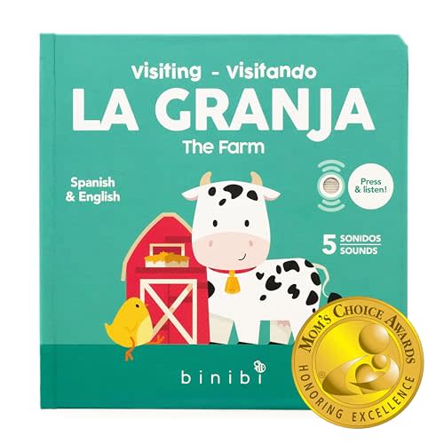 Binibi Spanish Books for Babies & Toddlers 1-3 La Granja Interactive Bilingual Sound Book with Farm Animal Sounds | Bilingual Children's Book | Spanish Learning for Kids | Libro en español para bebés