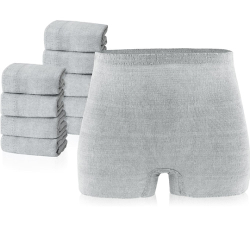 PurComfy 10 Pcs Postpartum Underwear for Women, High Waisted Disposable Boyshort Underwear for Mom Postpartum, Seamless Under Wear for Postpartum Essentials, Waist 28"- 42" Stretched, Grey