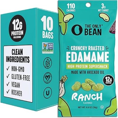 The Only Bean High Protein Snacks, Healthy Snacks for Adults and Kids, Vegan and Low Carb Snacks, Individual Gluten Free Keto Snacks - Edamame Beans Snack (Ranch) - 0.9oz (Pack of 10)