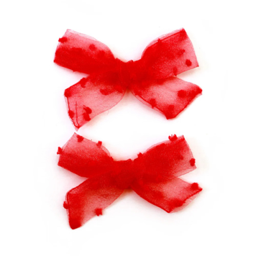 Pigtail Bows - Bright Red Sheer Dot