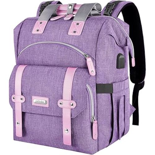 Jiefeike Diaper Bag Backpack,Purple baby bag for Mom Dad Girls Boys,15.6inch baby girl diaper bag with Insulated Pockets,USB Charging Port,RFID Anti-Theft Water-Resistant Pocket