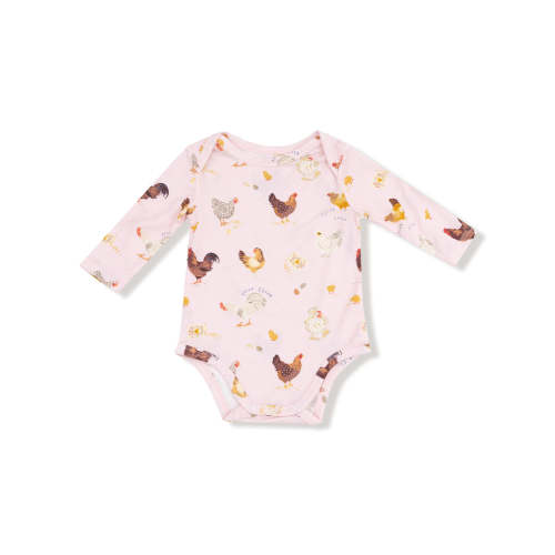 Long Sleeve Bodysuit, Collector Chickens Pink
