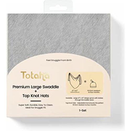 TotAha Large Premium Modal Knit Baby Swaddle | Comfort Stretchy, Buttery Soft | Nursery Swaddling Receiving Blankets with Baby Beanie Hat Top Knot Gift Set | Newborn Essentials | 100% Cotton