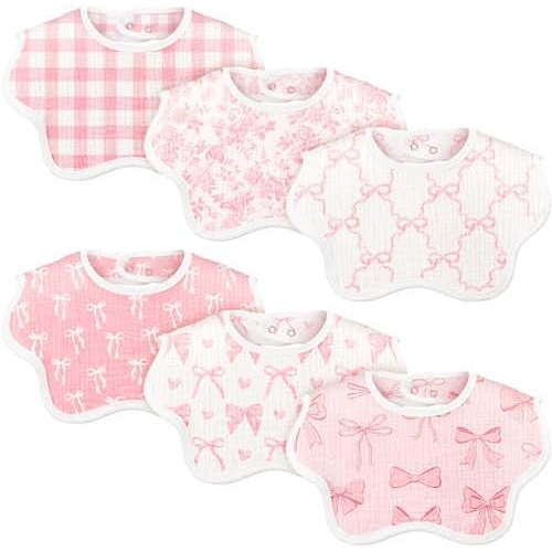 6 Pack Baby Muslin Bibs for Girls Boys Adjustable 100% Cotton Soft for Drooling and Teething Organic Lap-Shoulder