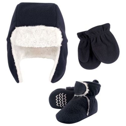 Hudson Baby Infant Boys Trapper Hat, Mitten and Bootie Set, Navy