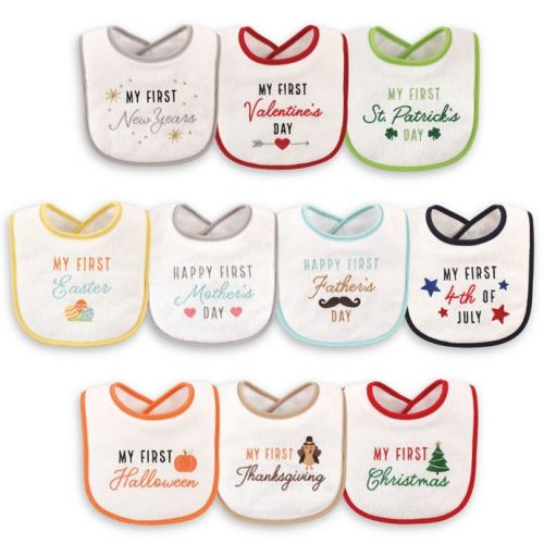 Hudson Baby® 10-Pack Holiday Drooler Bibs in White
