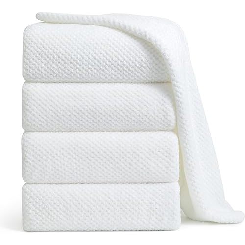 Smuge Bath Towel Set, 4-Piece 35x70 Inches, Extra Large Microfiber Bath Towels, Quick Dry, Lightweight, Soft, Highly Absorbent, White