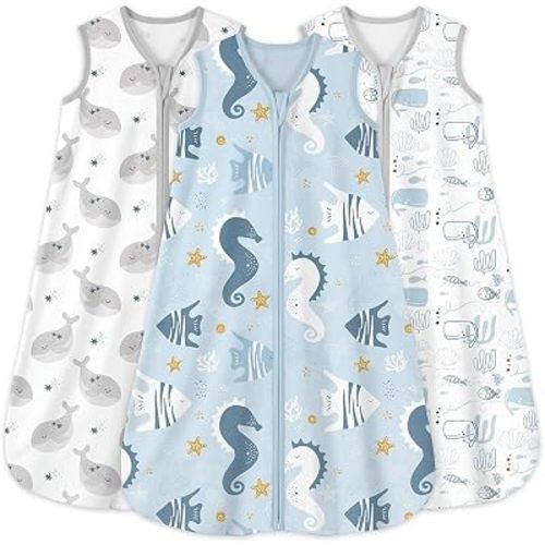 Yoofoss Baby Sleep Sack 6-12 Months 0.5 Tog Wearable Blanket for Baby, 3 Pack 100% Organic Cotton Infant Toddler Sleeping Sack 2-Way Zipper Lightweight Sleep Sack