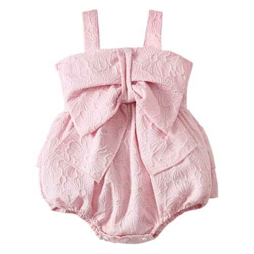Infant Baby Girl Sleeveless Bubble Romper Bow Dress Floral Texture Bodysuit Spring Summer Outfit