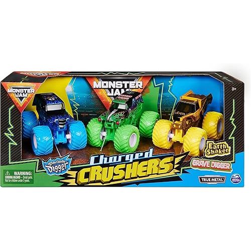 Monster Jam, Ground Shaker 3 Pack (Grave Digger, El Toro Loco and Blue Thunder), 1:64 Scale Die-Cast Vehicles
