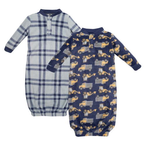 Hudson Baby Infant Boys Fleece Gowns, Construction Trucks, Preemie-Newborn